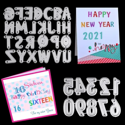 Produktbild von Stanzschablonen Buchstaben und Zahlen - Metall Prägeschablonen für Stanzmaschinen - Zum Basteln von Papierkarten Fotoalben und Scrapbooking