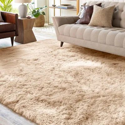 Productafbeelding van Hoogpolig vloerkleed beige, 160 x 230 cm, wasbaar, antislip, voor woonkamer