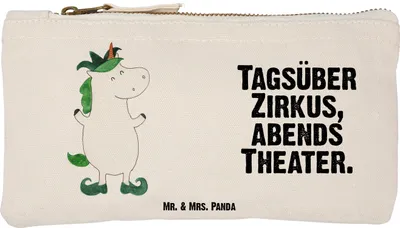 Produktbild von Mr. & Mrs. Panda Mäppchen Einhorn Joker Größe S Klein - Weiß - Geschenk, Kulturtasche, Gaukler, Unicorn, Kosmetiktasche, Hofnarr, Mittelalter, Stiftemäppchen, Federmappe