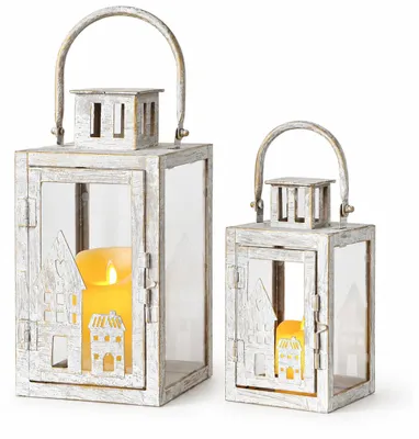Immagine prodotto di Lanterna portacandele - Metallo - Grigio con oro - Set di 2 - 19,5 e 27,5 cm