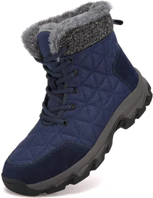 Image de Bottines de neige unisexes Chaussures d’hiver imperméables Doublées fourrées Trekking Bleues 37