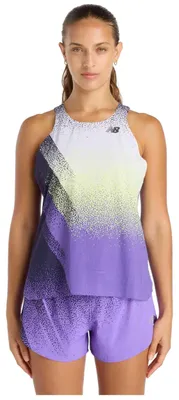 Image de T-shirt New Balance Camiseta New Balance Race Day Ultra Light Printed Single tirantes lila blanco verde mujer pour Femme