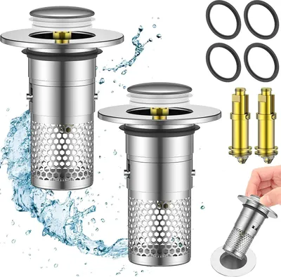 Produktbild von 2 Stück WaschbeckenstöPsel, 2 in 1 Abflussstopfen Waschbecken mit Haarsieb, für 34-40mm Abfluss Ablauf, Universal Pop Up Abflusssieb