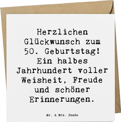 Produktbild von Mr. & Mrs. Panda Grußkarte Spruch 50. Geburtstag - Weiß - Geschenk, Weisheit, Ehrung, Happy Birthday, Abenteuer, anlasskarte, Geburtstagsgeschenk, doppelkarte, faltkarte