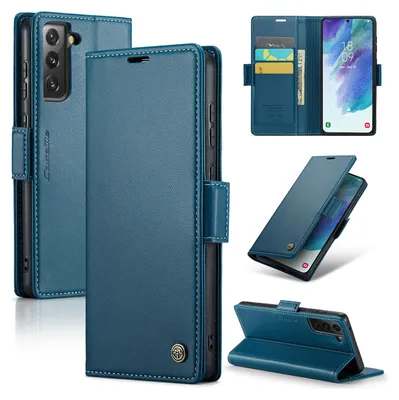 Immagine prodotto di Galaxy S21 FE 5G Case, RFID Blocking Card, Advanced Flip Custodia in pelle con funzione Stand per Samsung Galaxy S21 FE 5G Blu