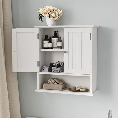 Produktbild von Odikalo Badezimmerspiegelschrank Wandschrank Medizinschrank Badezimmerschrank Regal 2 Türen Weiß