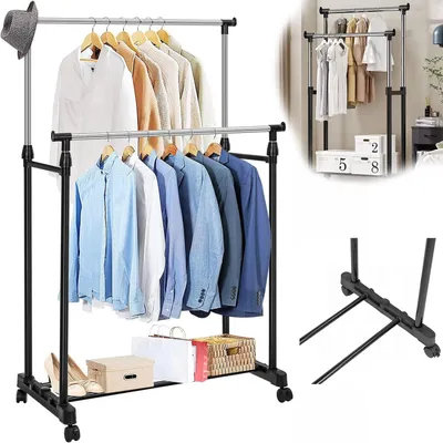 Produktbild von Kleiderständer auf Rollen, Garderobenständer, Kleiderstange, Rollgarderobe mit Schuhablage