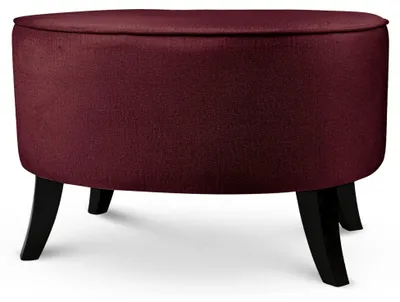 Produktbild von MG Design Ovaler Samt-Hocker 62 x 72 cm in Burgunderrot mit Holzbeinen - Gepolsterter Fußhocker für Wohnzimmer oder Schlafzimmer