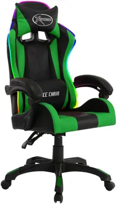 Produktbild von （Robust Möbel）Gaming-Stuhl 150kg,Drehstuhl - Bürostuhl/Stuhl für Schminktisch - mit RGB LED-Leuchten Grün und Schwarz Kunstleder  - 64x65x(111,5-119)cm - Bürostühle DEMöbel290201