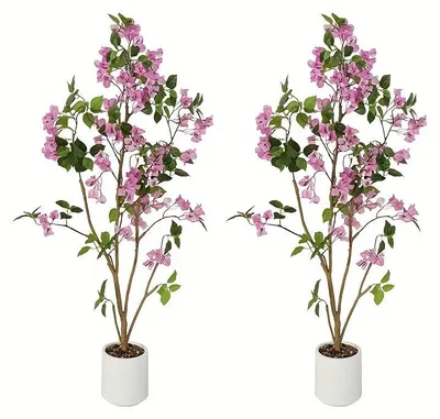 Image de Arbre de bougainvillier artificiel, 120 cm - Lot de 2 - Grande plante artificielle pour intérieur et extérieur - Fleurie