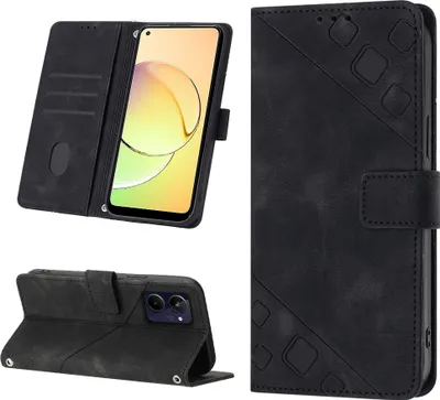 Produktbild von Hülle für Realme 10 5G Prägung Flip Leder Brieftasche Schutzhülle mit Ständer Schwarz
