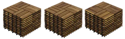 Zdjęcie produktu dla Zestaw płytek podłogowych Clinvia, 32 sztuki, z drewna akacji, wzór szachownicy, wymiar 30x30 cm, idealne na taras, balkon lub basen