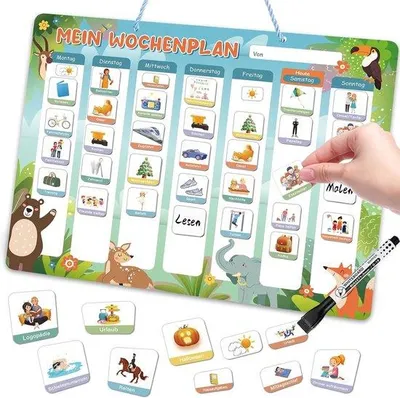 Produktbild von Famanu Wochenplaner Kinder magnetisch – Inklusive 220 Magneten und abwaschbarem Stift – Routineplaner ab 3 Jahren
