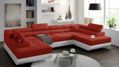 Produktbild von MINIO Polsterecksofa mit Ausklappfunktion und Stauraum MANILA U INARI | Rot / Weißes