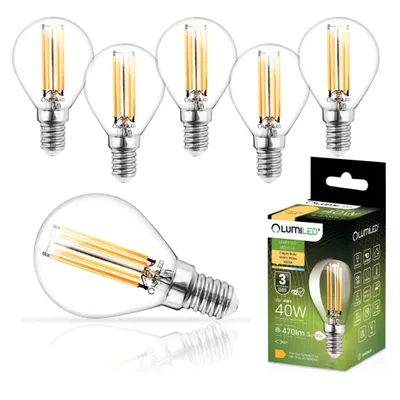 Produktbild von LUMILED 6er-Pack P45 E14 LED Lampe 4W (ersetzt 40W), 470Lumen, Vintage Filament Klar Glas LED Lampe Tropfen Tropfenform 3000K Warmweiß Birne Lampen 360° Strahlwinkel Glühbirnen