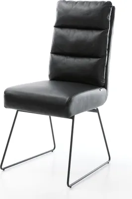 Produktbild von DELIFE Esszimmerstuhl Pela-Flex Echt-Leder Schwarz Kufengestell Schwarz Taschenfederkern