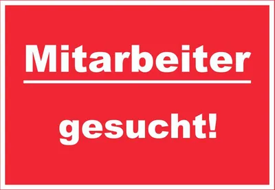 Produktbild von Mitarbeiter gesucht Schild mit Text Aushängeschild rot-weiss A5 Rückseite selbstklebend
