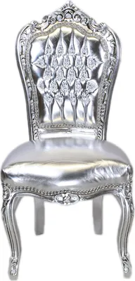 Produktbild von Barockstuhl Barock Stuhl Silber Kunstleder Esszimmer Wohnzimmer Büro Klassisch Premium Luxus Modern Repro Retro Royal Antik Stil Möbel Dining Chair Fu