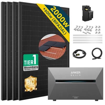 Produktbild von ALLDREI® Balkonkraftwerk mit  Anker Solix Solarbank 3 E2700 Pro All in One Stromspeicher,Komplettset mit 4x500W Bifazialer Solarpanel & Smarten Zähler