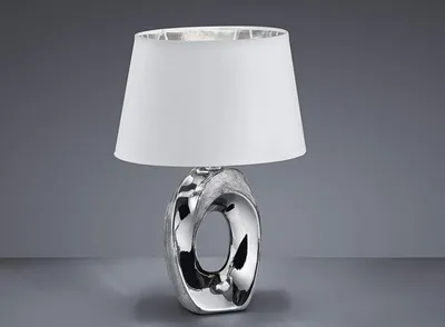 Produktbild von Tischlampe - Silbergrau - Weiß - Keramik - Stoffschirm - H 33 cm