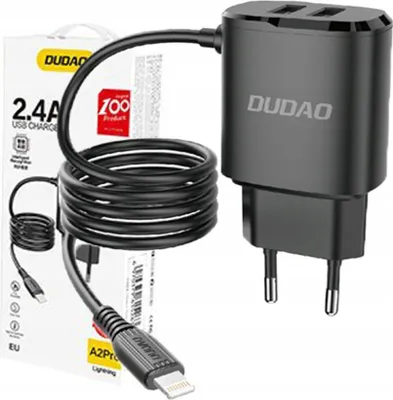 Image de Dudao Power Charger 2X Usb Avec Câble Lightning Intégré 12 W Noir (A2Prol Noir)