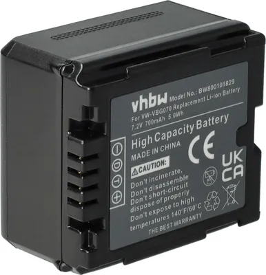 Produktbild von vhbw Akku Ersatz für Panasonic VW-VBG260, DMW-BLA13, VW-VBG070, VW-VBG130, DMW-BLA13E für Videokamera Camcorder (700 mAh, 7,2 V, Li-Ion) + Infochip