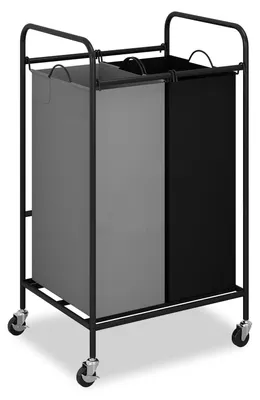 Produktbild von Wäschewagen - 2-fach Wäschesammler - 2×40 l abnehmbare Beutel - feststellbare Rollen - stabiler Metallrahmen - Organizer Waschküche