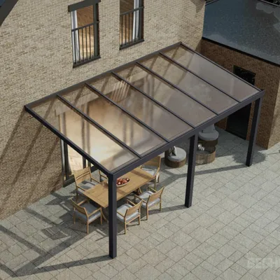 Produktbild von Überdachung Terrasse Aluminium 6,06x3m integrierter Regenwasserablauf Dach Opalweiß