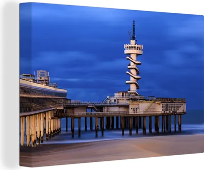 Produktbild von OneMillionCanvasses® - Leinwandbilder - 140x90 cm, Ein schöner Abend am Pier von Scheveningen, Wandbilder Kunstdruck Wanddekoration - Foto auf Leinwand - Gemälde auf Holzrahmen