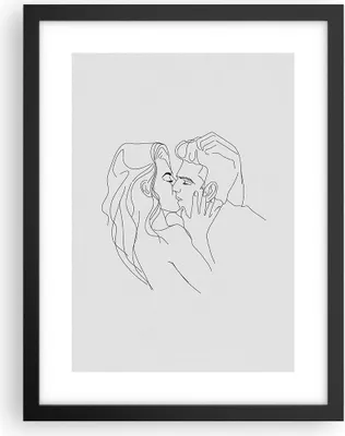 Produktbild von Gerahmtes Poster - Schwarzer Rahmen - Kuss Paar Skizze - 30x40 cm - Wand Bild - Wanddeko - Wandbilder - Kunstposter - Wandposter - Bilderrahmen - Bilder - Kunstdruck - Wanddekoration - P2BPA30x40-4434