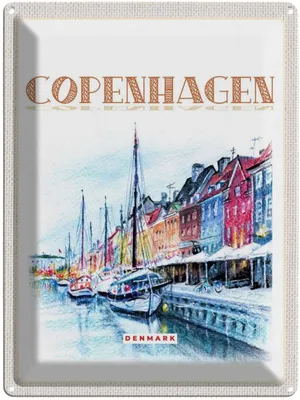 Produktbild von vianmo Blechschild 40x30 cm Kunst Copenhagen Urlaub Denmark Boot Bildmotiv Reisemotiv Abenteuer Reisen Straße Stadt