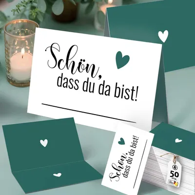 Produktbild von 50 Tischkarten Schön dass du da bist Grün, Colorful Love Grün