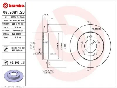 Produktbild von 2x BREMBO Bremsscheibe 08.9081.21 für HYUNDAI ix20 (JC) für KIA VENGA (YN) 40mm
