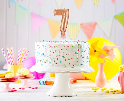 Immagine prodotto di Decorazione per torta mini palloncini in foil oro rosa numero 7