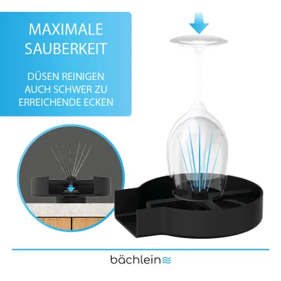 Produktbild von Bächlein innovativer Glasspüler in matt schwarz - Automatischer Spüler für die Küche, geeignet für Tassen, Flaschen, Becher, Wein- und Biergläser und Vasen, Gläserdusche inklusive Montageschlüssel, T-Verteiler fürs Eckventil und Flexschlauch