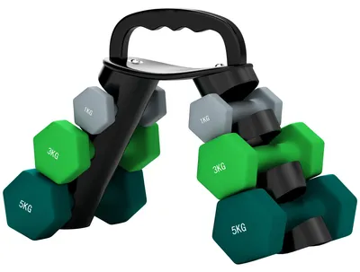 Obrázek produktu pro SPORTNOW Sada činek s úložným stojanem, obsahující: 2x 1 kg, 2x 3 kg, 2x 5 kg