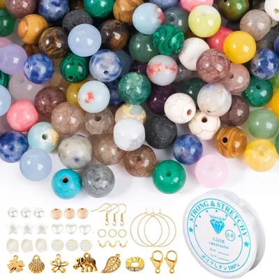 Produktbild von Edelstein-Perlen Set - 100 Stück 8mm Mehrfarbig - Zum Auffädeln für Armbänder Ketten Ringe und Schmuckherstellung