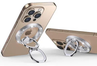 Image de Support magnétique MagSafe pour iPhone, Pixel, Galaxy S25, avec strass, couleur argent
