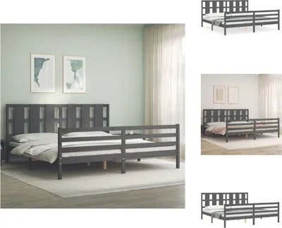Produktbild von vidaXL Massivholzbett mit Kopfteil Grau 200x200 cm -  Betten & Bettgestelle