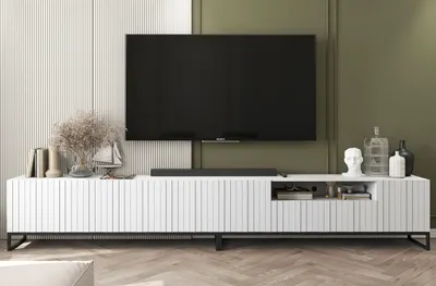 Produktbild von 2 Stk TV-Schrank ELPIS TV+ ELPIS 2 TV Glamour Style Schwarz Metall Fußgestell Modern Lindner Möbel 300cm x 51,5cm x 36,5cm Farbe: Weiß matt - Italienische Tiefmattfolie