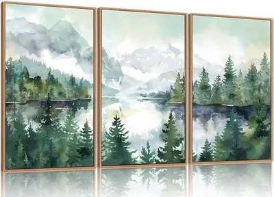 Produktbild von Unyqoos® Aquarell‑Leinwand 'Berglandschaft' – Wandbild auf Canvas, inkl. Aufhängeset, stilvolle Wanddekoration für Wohnräume & Büro