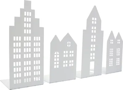 Produktbild von UNUS® Deko Häuser Metall, Windlicht Lichthaus, Buchstützen, 4er Set