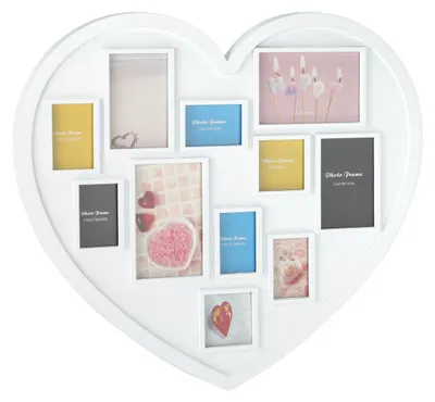 Produktbild von Relaxdays Herz Bilderrahmen, Collage für 11 Bilder, Valentinstag, Muttertag, Hochzeit, Wand Galerierahmen, weiß