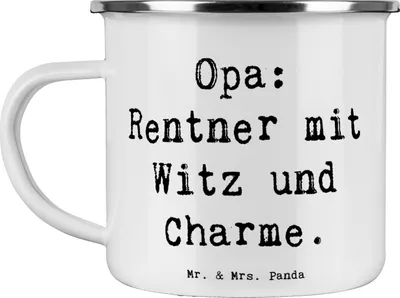 Produktbild von Mr. & Mrs. Panda Teetasse Spruch Opa Rentner - Weiß - Geschenk, Teebecher, Liebe, Lächeln, Humor, becher emaille, Großpapa, Familie, Kaffeepott, einzigartige Designs