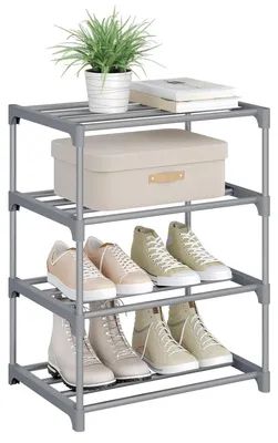 Produktbild von Schuhregal Schuhschrank Schuhablage - 4 Ebenen - 8 Paar Schuhe - Metall - 42 x 54 x 30 cm - Grau