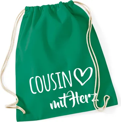 Produktbild von Huuraa Turnbeutel Cousin mit Herz 12 Liter Kelly Green Baumwolle Rucksack Geschenkidee