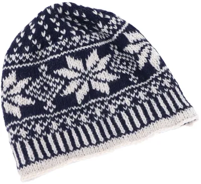 Produktbild von Wollmütze aus Nepal, Handgestrickte Mütze, Strickmütze, Wintermütze mit Norwegermuster - Dunkelblau/weiß, Uni, Wolle, Hüte, Mützen
