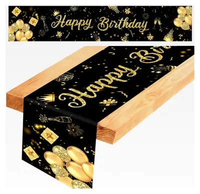 Produktbild von Tischläufer Geburtstag, Schwarzes Gold Party Tischdecke für Jungen und Mädchen