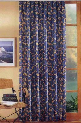 Produktbild von heimtexland ® Dekoschal Ranke Kräuselband Gardine Blickdicht Blau Gold Landhaus Deko Vorhang Typ802 HxB 250 x 140 cm