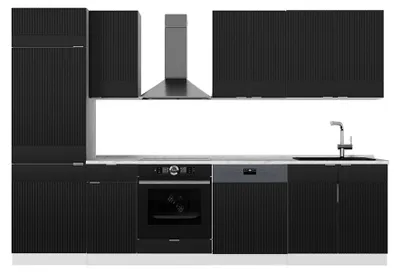 Immagine prodotto di Cucina componibile Vicco Fame-Line Nero rigato/bianco 300 cm senza piano di lavoro, Model 51091